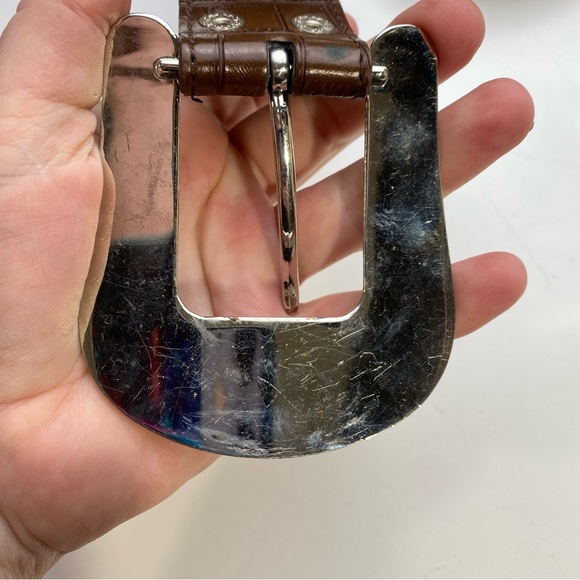 Nocona Y2K Vintage Bling Brown Silver Rhinestones Iridescent Jewel Vintage Belt - Picture 10 of 16